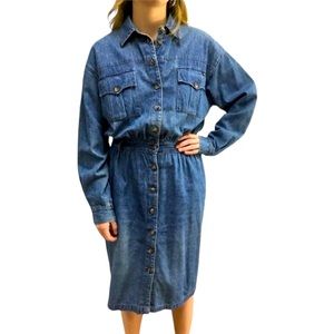 Vintage Harvé Benard 12 Denim Button Up Aline Dress